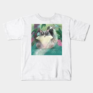 Raccoon says hi to dragonfly Kids T-Shirt